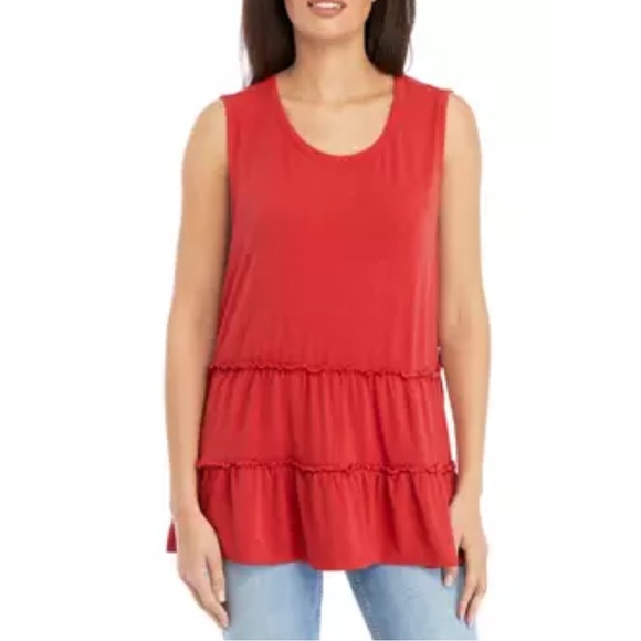 Wonderly Red Sleeveless Tiered Tank Top - Picture 1 of 5